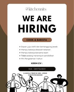 Lowongan Kerja sebagai Staff Cook dan Barista untuk Kitchennits penempatan kerja di Legian, Badung