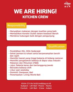 Lowongan Kerja posisi sebagai Kitchen Crew untuk PT. Bighot Restaurant Indonesia (Reddog) di Denpasar