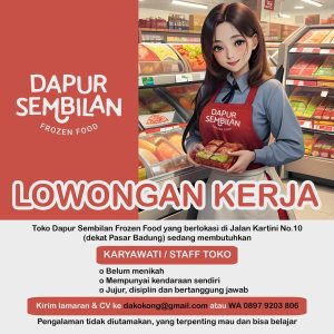 Lowongan Kerja sebagai Karyawati/ Staff Toko untuk Dapur Sembilan Frozen Food penempatan di Denpasar