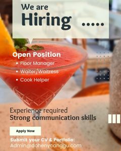 Lowongan Kerja Floor Manager, Waiter/Waitress, Cook Helper untuk Doheny Canggu penempatan di Badung