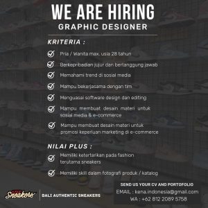 Lowongan Kerja sebagai Graphic Designer untuk Bali Authentic Sneakers penempatan di Denpasar
