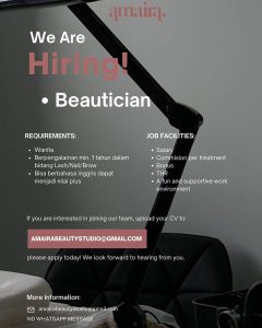 Lowongan Kerja sebagai Staff Beautician untuk Amaira Beauty Studio penempatan kerja di Denpasar