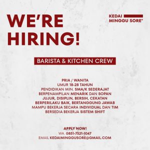 Lowongan Kerja Sebagai Barista, Kitchen Crew untuk Kedai Minggu Sore Penempatan di Denpasar