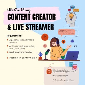 Lowongan Kerja Sebagai Content Creator dan Live Streamer untuk Lugio Moms Kids Penempatan di Pedungan, Denpasar