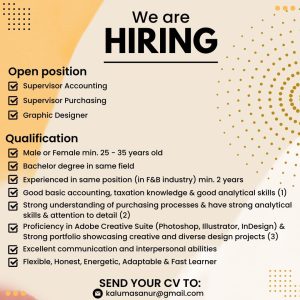 Lowongan Kerja Sebagai Supervisor Accounting, Supervisor Purchasing dan Graphic Designer untuk Kaluma Sanur Penempatan di Sanur, Denpasar