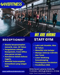 Lowongan Kerja Sebagai Receptionist, Staff GYM untuk Wefitness Bali Penempatan di Kerobokan, Badung