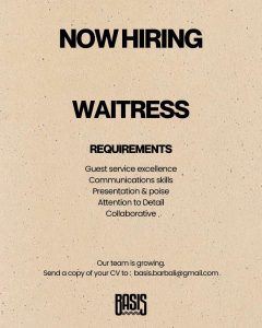 Lowongan Kerja Sebagai Waitress untuk BASIS Bar Penempatan di Pererenan, Badung