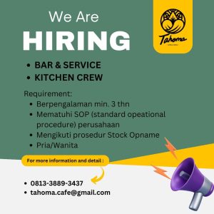 Lowongan Kerja Sebagai Bar & Service, Kitchen Crew untuk Tahoma Cafe & Eatery Penempatan di Denpasar