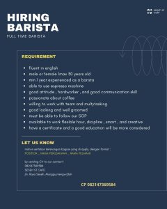 Lowongan Kerja Sebagai Barista untuk Seseh st Cafe Penempatan di Mengwi, Badung