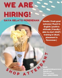Lowongan Kerja Sebagai Shop Attendant untuk Gaya Gelato Penempatan di Pererenan, Badung 
