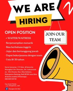 Lowongan Kerja Sebagai Waiter/Waitress  untuk Shanghaiulu Bali Penempatan di Pecatu, Badung