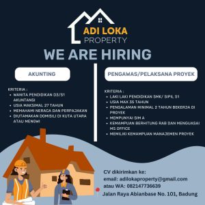 Lowongan Kerja Sebagai Akunting, Pengawas / Pelaksana Proyek untuk Adi Loka Property Penempatan di Badung