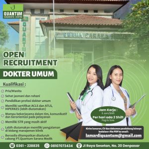 Lowongan Kerja Sebagai Dokter Umum, Tenaga Teknis Kefarmasian, Driver untuk Quantum Clinic Penempatan di Denpasar