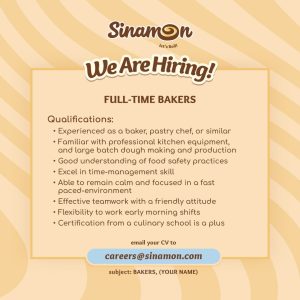 Lowongan Kerja Sebagai Full Time Bakers untuk Sinamon Bali Penempatan di Bali