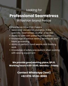 Lowongan Kerja Sebagai Professional Seamstress untuk Fashion Brand Persije Penempatan di Bali