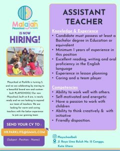 Lowongan Kerja Sebagai Assistant Teacher, Lead Teacher untuk Malajah Playschool by Parklife Penempatan di Canggu, Badung