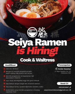 Lowongan Kerja Sebagai Cook dan Waitress untuk Seiya Ramen Penempatan di Denpasar