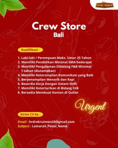 Lowongan Kerja Sebagai Crew Store untuk Kebab Bossman Penempatan di Bali