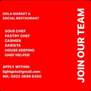 Lowongan Kerja Sebagai Sous Chef, Pastry Chef, Cashier, Barista, Housekeeping, Chef Helper untuk Gola Market & Social Restaurant Penempatan di Munggu, Badung