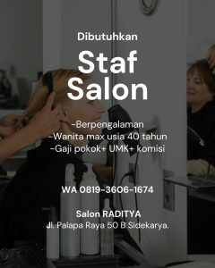 Lowongan Kerja Sebagai Staff Salon untuk Salon Raditya Penempatan di Sidakarya, Denpasar 