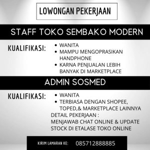 Lowongan Kerja Sebagai Staff Toko dan Admin Sosmed untuk Ayam Potong Penempatan di Denpasar 