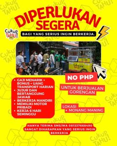 Lowongan Kerja Sebagai Staff Penjaga Stand untuk Cukup Tahu  Penempatan di Monang Maning, Denpasar 