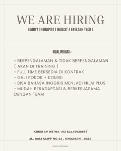 Lowongan Kerja Sebagai Beauty Therapist (Nailist / Eyelash Tech) untuk Mido Nail Studio Penempatan di Ungasan, Badung