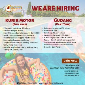 Lowongan Kerja Sebagai Kurir Motor untuk Get Float Bali Penempatan di Dalung, Badung