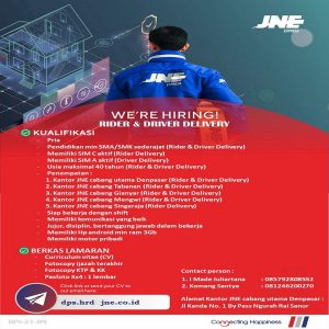 Lowongan Kerja Sebagai Rider & Driver Delivery untuk JNE Express Penempatan di Bali