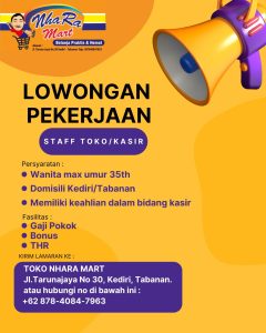 Lowongan Kerja Sebagai Staff Toko/Kasir untuk Nhara Mart  Penempatan di Tabanan