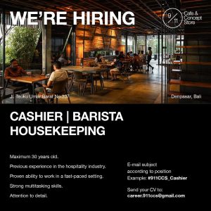Lowongan Kerja Sebagai Cashier, Barista, Housekeeping untuk 9/11 Cafe Concept Store Penempatan di Denpasar