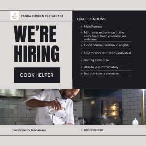 Lowongan Kerja Sebagai Cook Helper untuk Panda Kitchen Restaurant Penempatan di Sanur, Denpasar