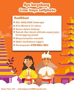 Lowongan Kerja Sebagai Crew untuk Itoya Selfphoto Penempatan di Icon Mall Sanur, Denpasar
