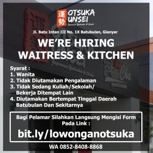 Lowongan Kerja Sebagai Waitress & Kitchen untuk Otsuka Unsei Penempatan di Batubulan, Gianyar