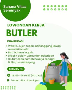 Lowongan Kerja Sebagai Butler untuk Sahana Villas Penempatan di Seminyak, Badung