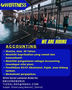 Lowongan Kerja Sebagai Accounting untuk Wefitness Bali Penempatan di Kerobokan, Badung 