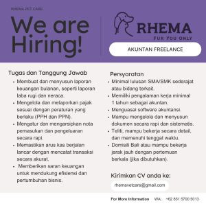 Lowongan Kerja Sebagai Akuntan Freelance untuk Rhema Pet Care Penempatan di Kerobokan, Badung