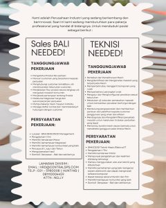 Lowongan Kerja Sebagai Sales, Teknisi untuk Central SPS Penempatan di Denpasar