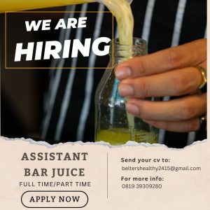 Lowongan Kerja Sebagai Asssitant Bar Juice untuk Belter’s Healthy Penempatan di Kerobokan, Badung