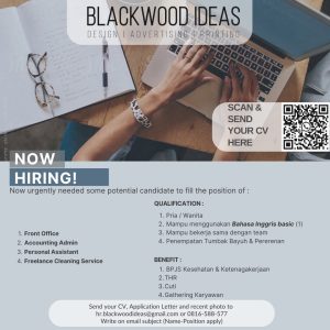 Lowongan Kerja Sebagai Front Office, Accounting Admin, Personal Assistant, Freelance Cleaning Service untuk Black Wood Ideas Penempatan di Badung