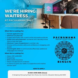 Lowongan Kerja Sebagai Waitress, Cook untuk Pachamama Bali Penempatan di Pecatu, Badung