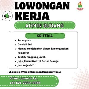 Lowongan Kerja Sebagai Admin Gudang untuk Ayam Potong Penempatan di Kesiman, Denpasar