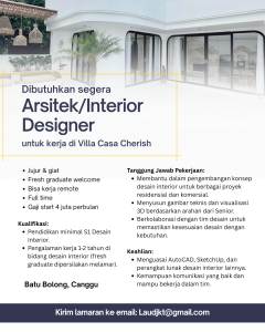 Lowongan Kerja Sebagai Arsitek / Interior Designer untuk Casa Cherish (Full Remote) Untuk Villa Casa Cherish Penempatan di Canggu, Badung