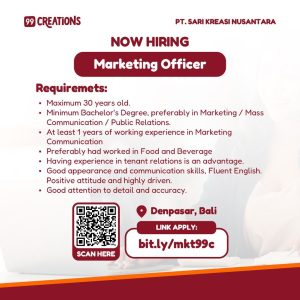 Lowongan Kerja Sebagai Marketing Officer untuk PT. Sari Kreasi Nusantara Penempatan di Denpasar