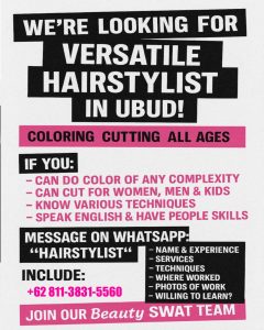 Lowongan Kerja Sebagai Versatile Hairstylist untuk Beauty Swat Penempatan di Ubud, Gianyar