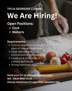Lowongan Kerja Sebagai Cook, Waiter/ss untuk Tiflis Georgian Cuisine Penempatan di Badung