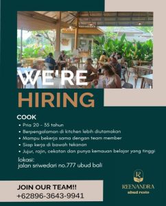 Lowongan Kerja Sebagai Cook untuk Keenandra Ubud Resto Penempatan di Gianyar 
