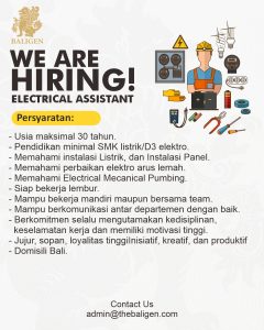 Lowongan Kerja Sebagai Electrical Assistant untuk PT Baligen Penempatan di Kerobokan, Badung