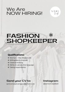 Lowongan Kerja Sebagai Fashion Shopkeeper untuk Sari Concept Penempatan di Canggu, Badung