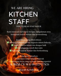 Lowongan Kerja Sebagai Kitchen Staff untuk Restaurant  Penempatan di Kerobokan, Badung